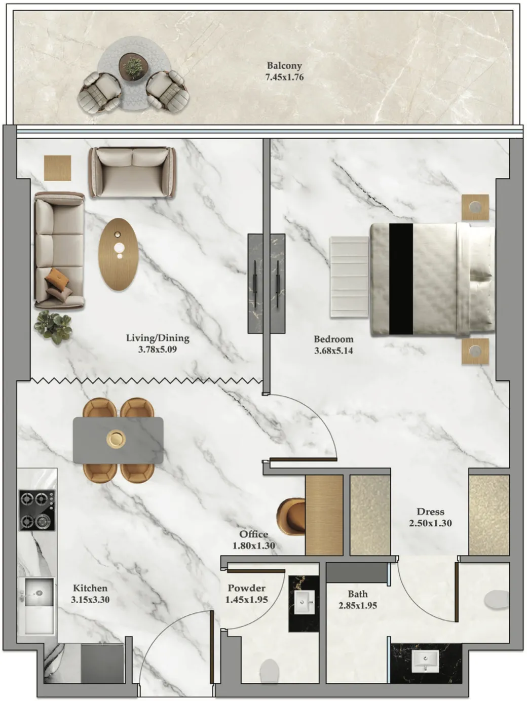 1 bedroom Apartments floor plan at Bayz 102