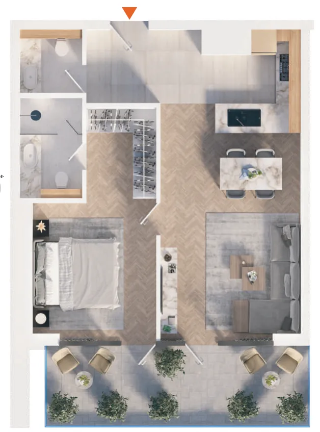 1 bedroom apartments floor plan at The Orchard Place Towers D & E