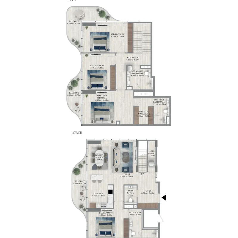 4 bedroom Duplex floor plan at Royal Yacht Club Residence