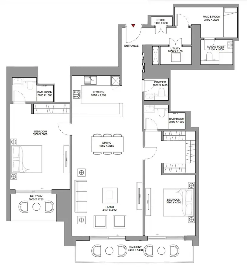 2 bedroom Apartments floor plan at Skyscape