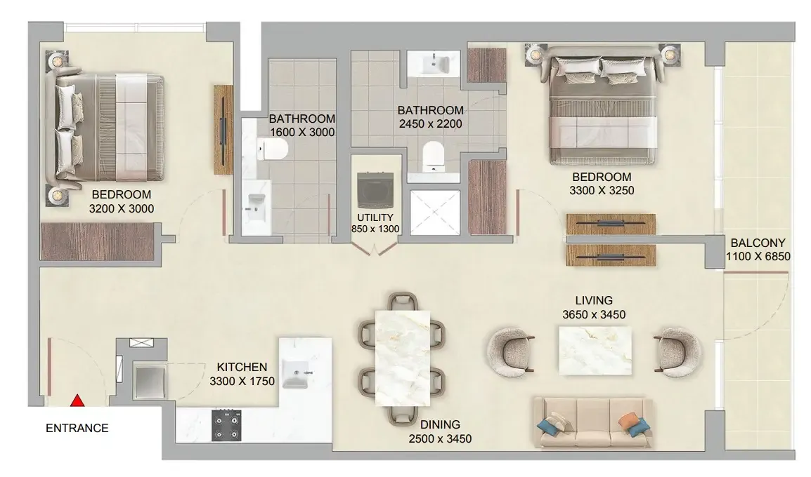 2 bedroom Apartments floor plan at The Woods at Sobha Sanctuary