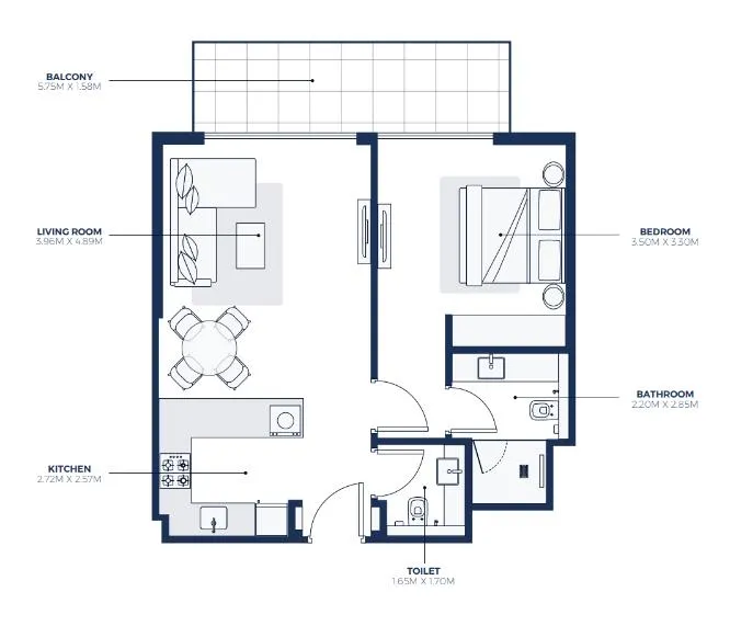 1 bedroom Apartments floor plan at Creek Views 3