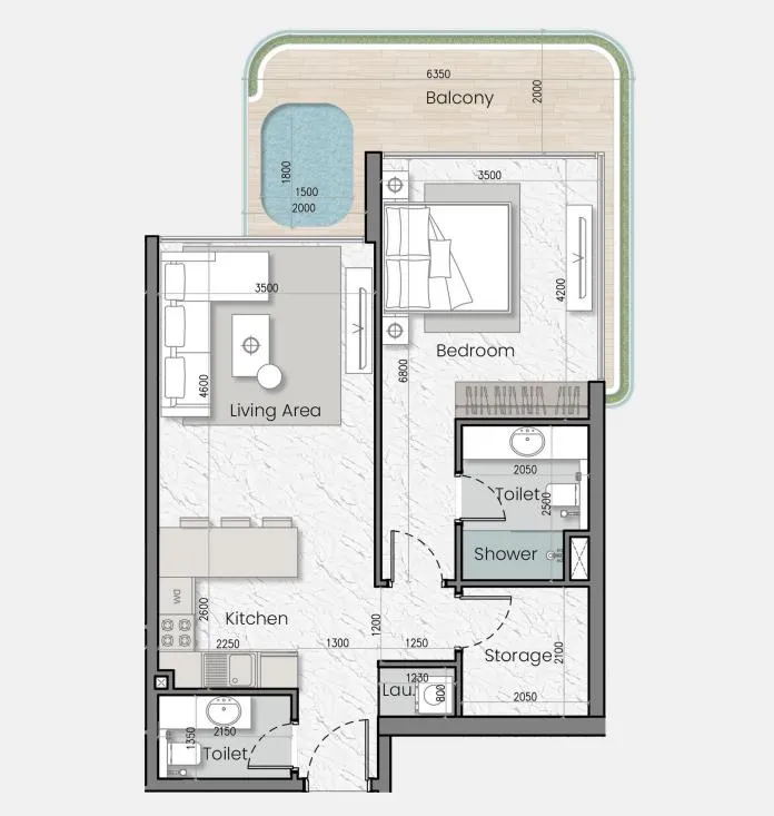 1.5 bedroom Apartments floor plan at I'Sola Bella