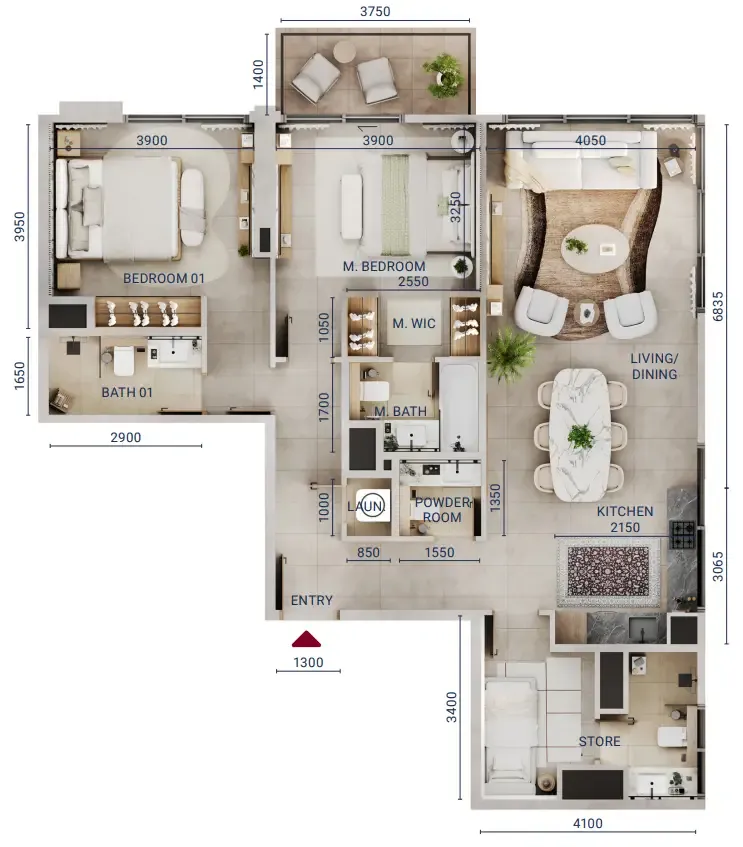 2 bedroom Apartments floor plan at Mirdad