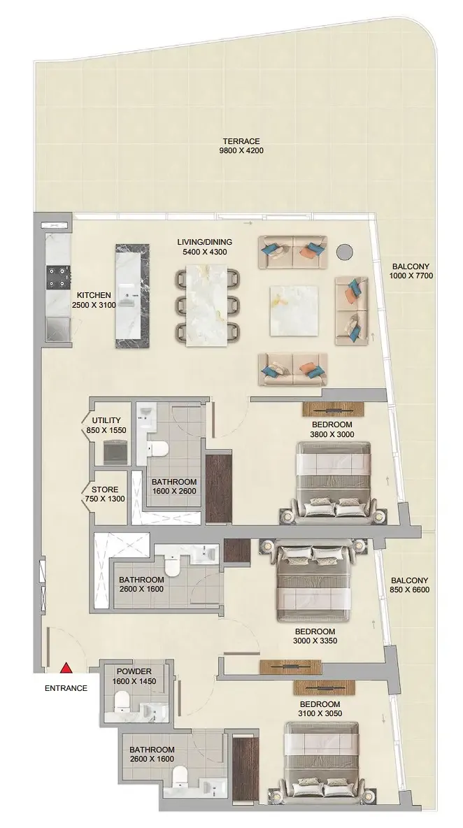 3 bedroom Apartments floor plan at River Cove Residences at Sobha City
