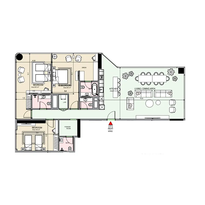 3 bedroom Apartments floor plan at Edgewater Residences 1, 2 and 3