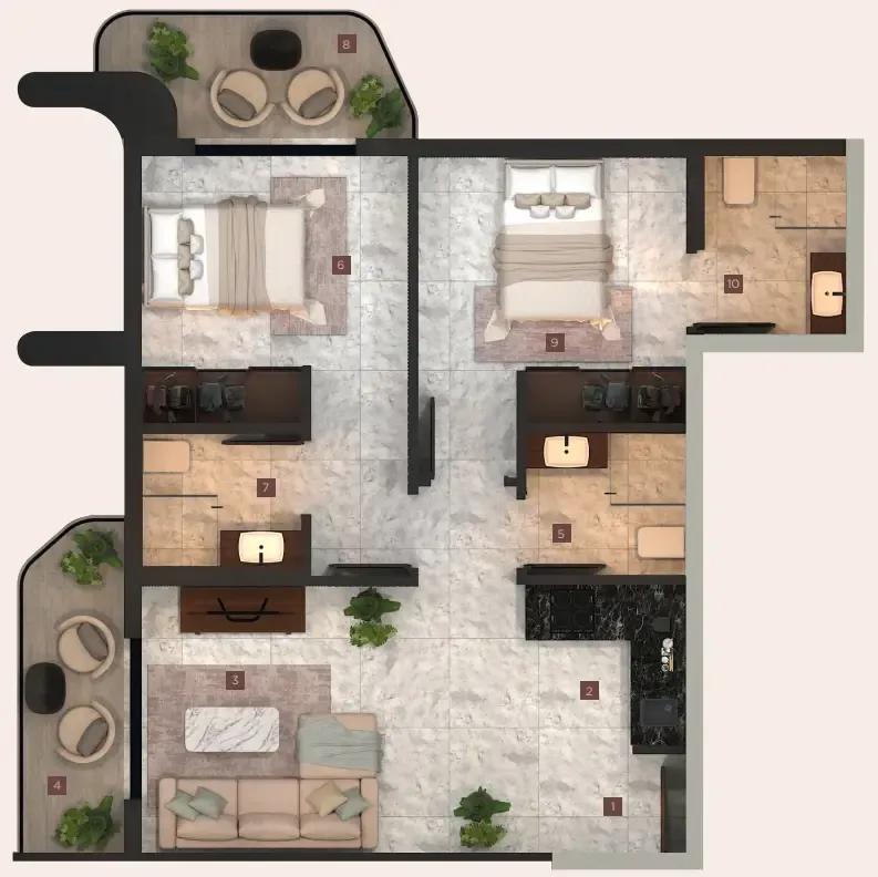 2 bedroom Apartments floor plan at Calisi by Zoya