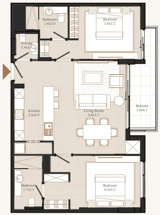 2 bedroom Apartments floor plan at Flamingo LUX