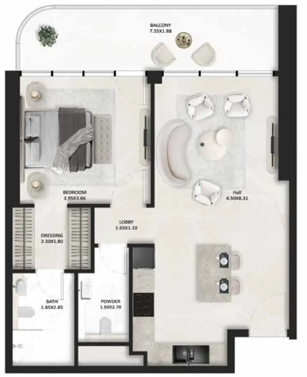 1 bedroom Apartments floor plan at SquareX One