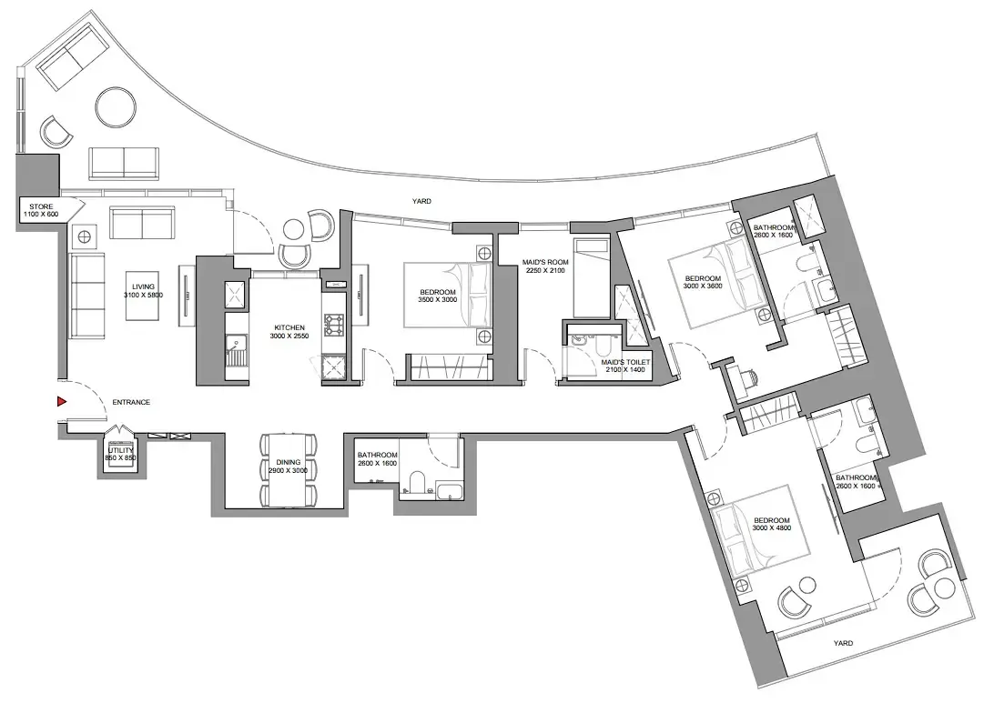 3 bedroom Apartments floor plan at Skyscape