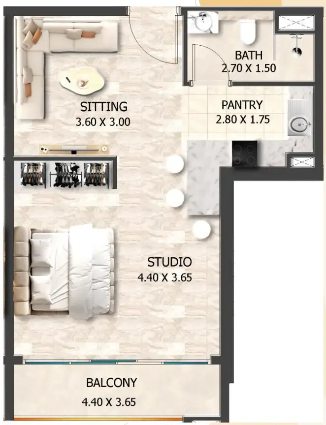 0 bedroom Apartments floor plan at Crystal Tower by VHS