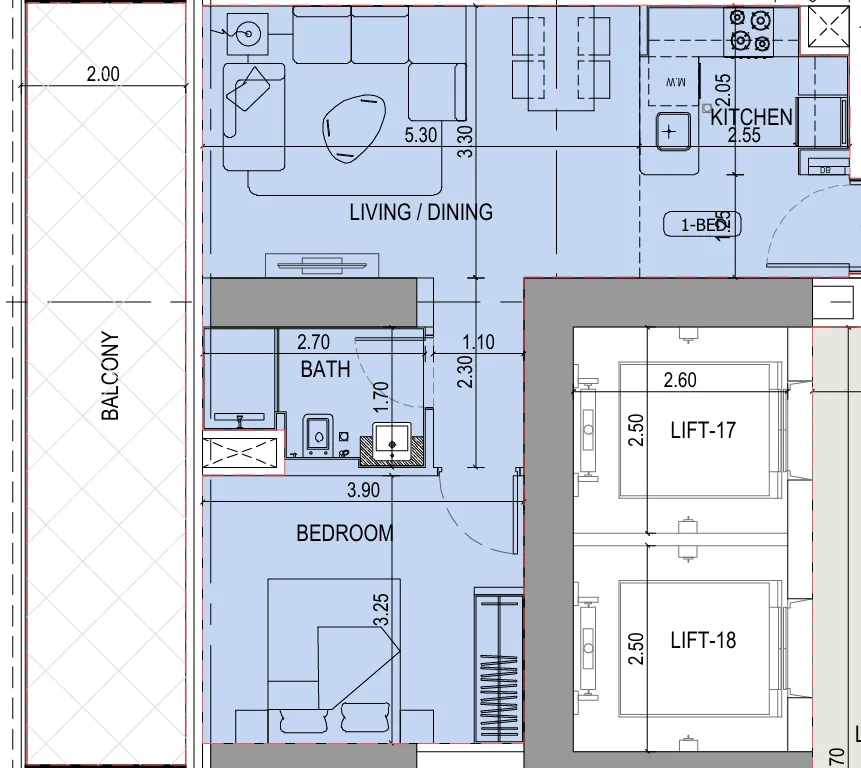 1 bedroom Apartments floor plan at Binghatti Sky Terraces