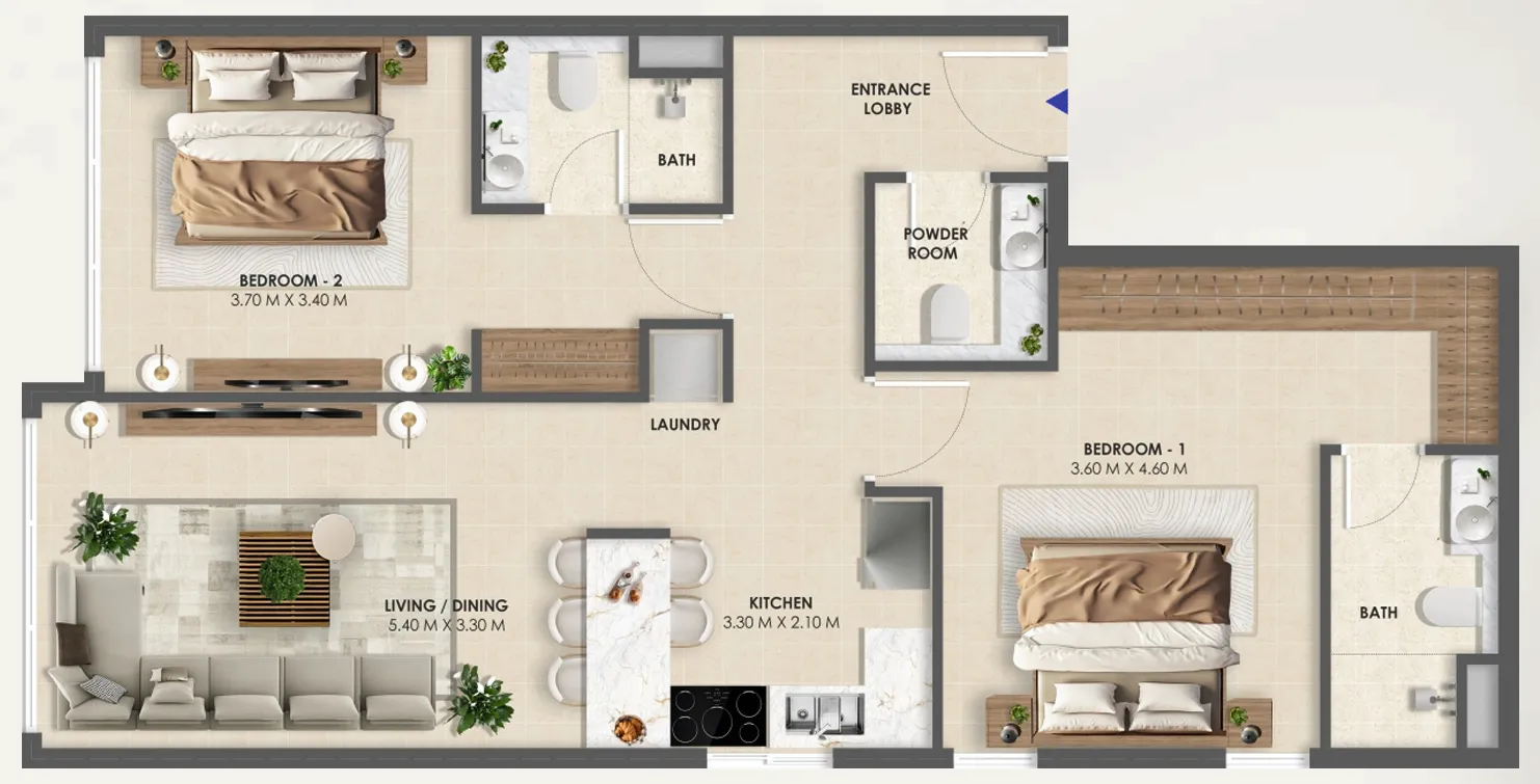 2 bedroom Apartments floor plan at Vivida Residences