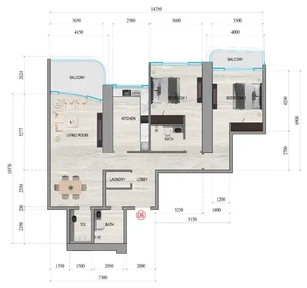 2 bedroom Apartments floor plan at Al Ghaf Tower