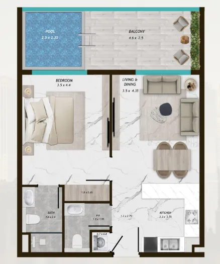 1 bedroom Apartments floor plan at Samana Parkville