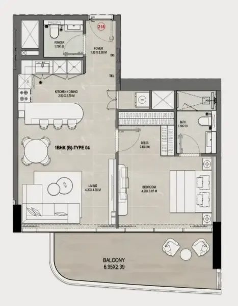 1 bedroom Apartments floor plan at Rabdan Gates