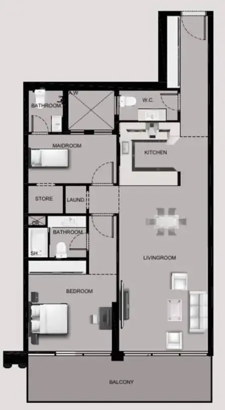 1.5 bedroom Apartments floor plan at Sea View Residence