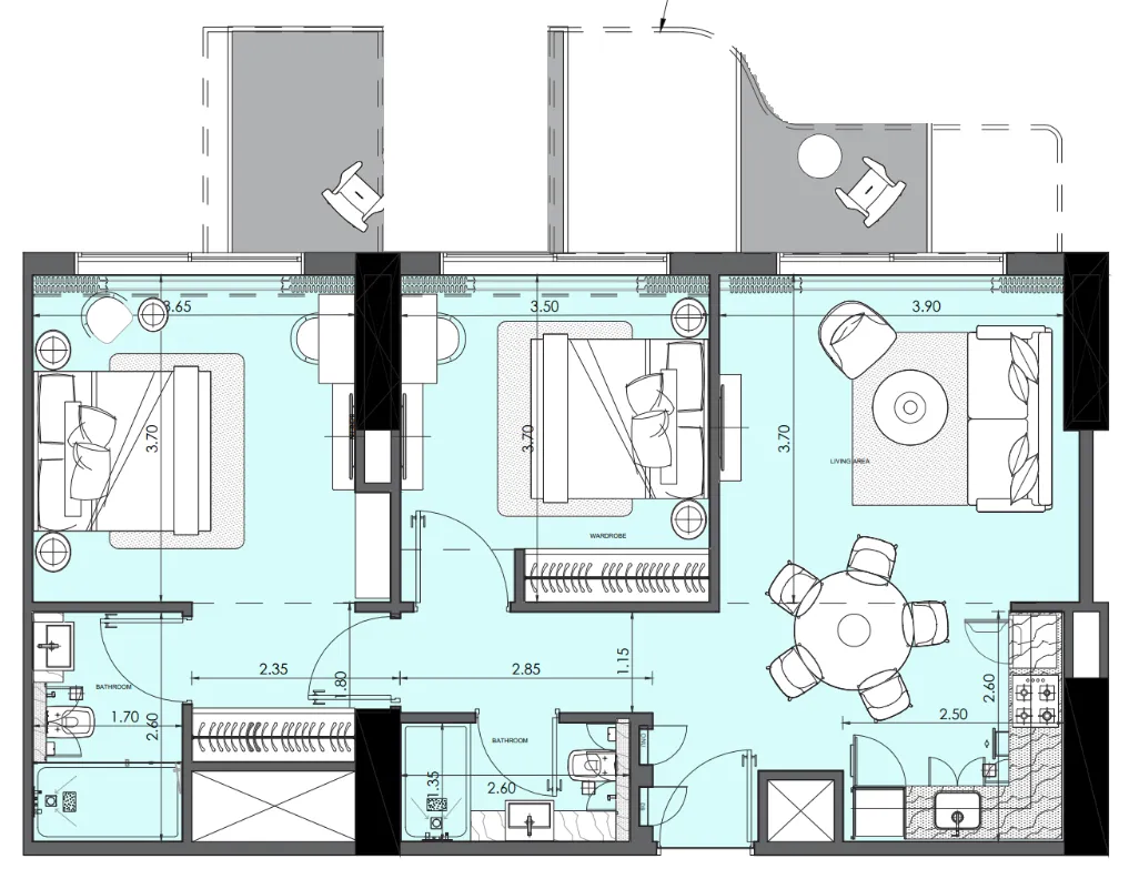 2 bedroom Apartments floor plan at Azizi Wasel
