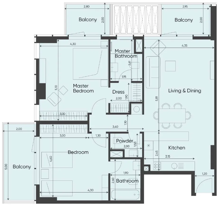 2 bedroom Apartments floor plan at Sea Legend Tower One