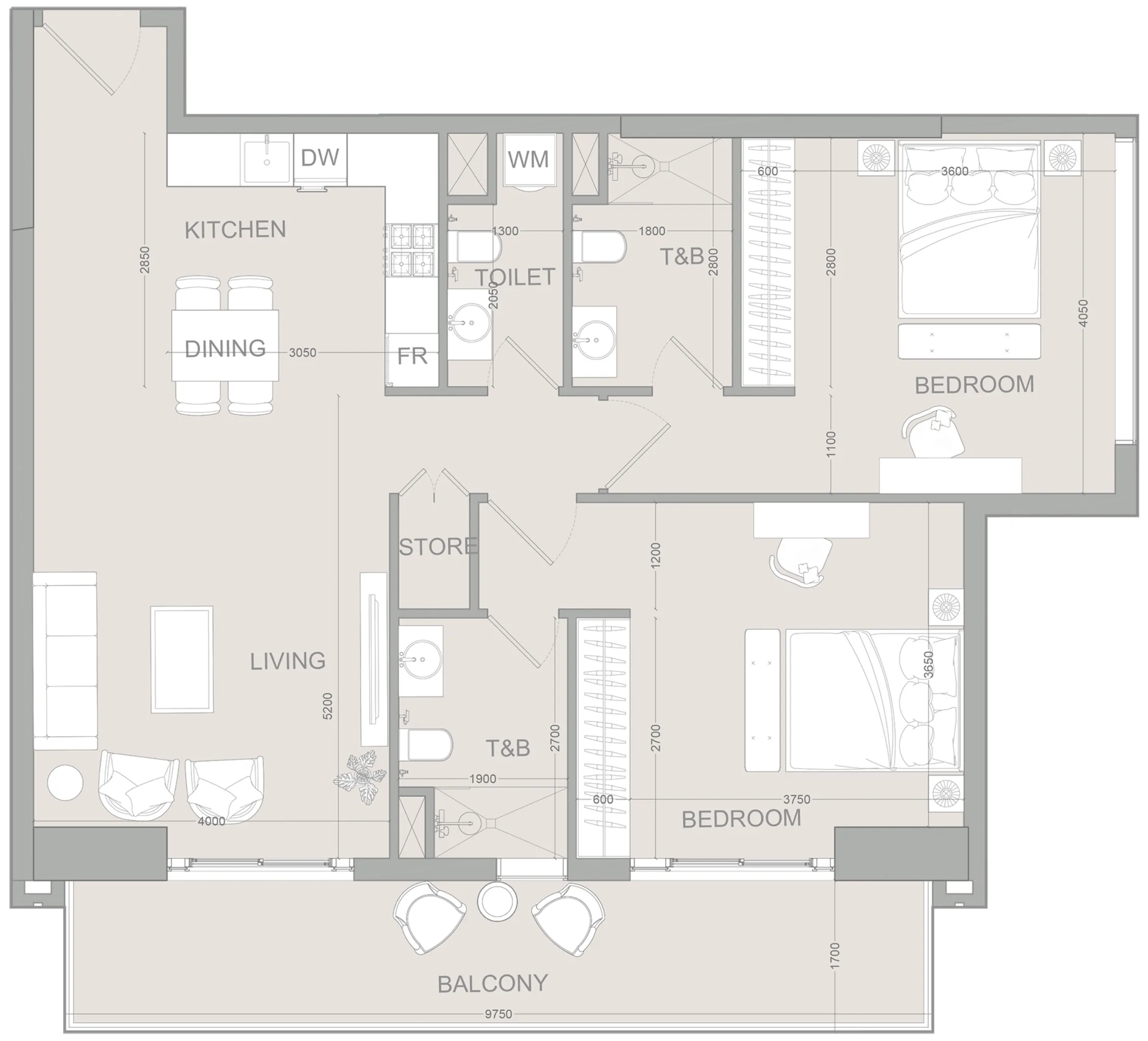 2 bedroom Apartments floor plan at AUREL1A Residence