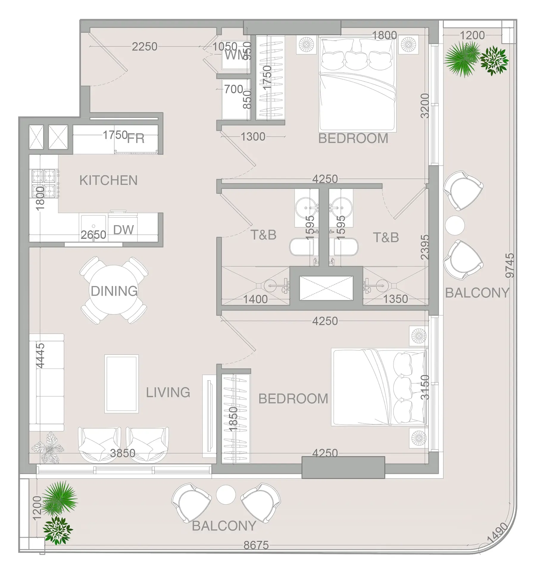 2 bedroom Apartments floor plan at VERDAN1A 4