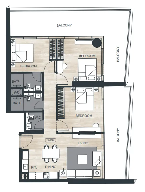 3 bedroom Apartments floor plan at Binghatti Ghost