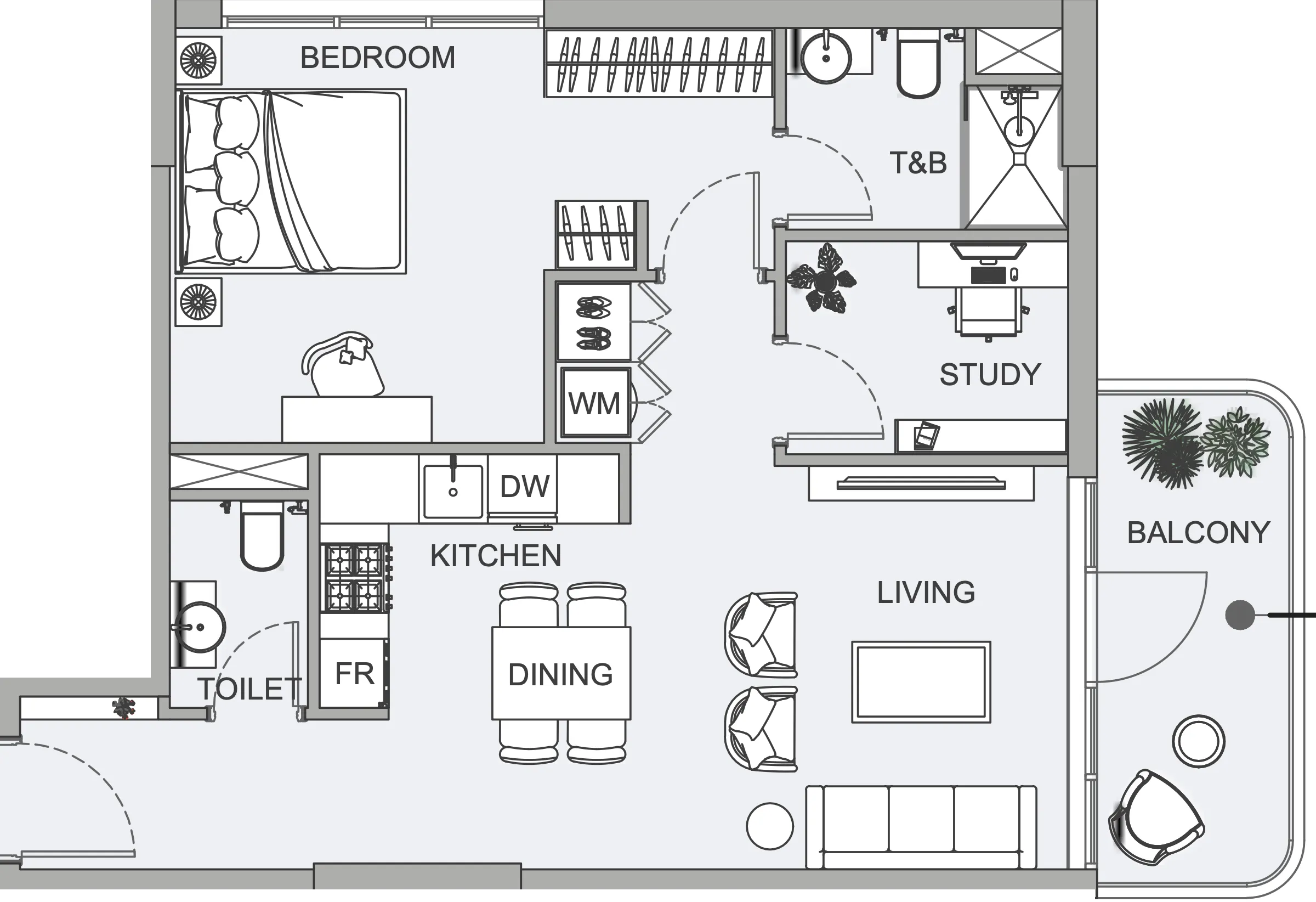 1.5 bedroom Apartments floor plan at TETR1S Tower