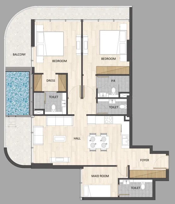 2 bedroom Apartments floor plan at Barari Palace