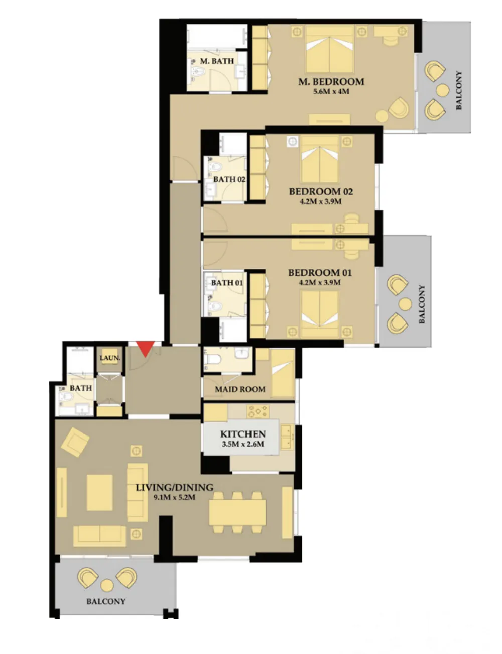 3 bedroom Apartments floor plan at Riva Residence