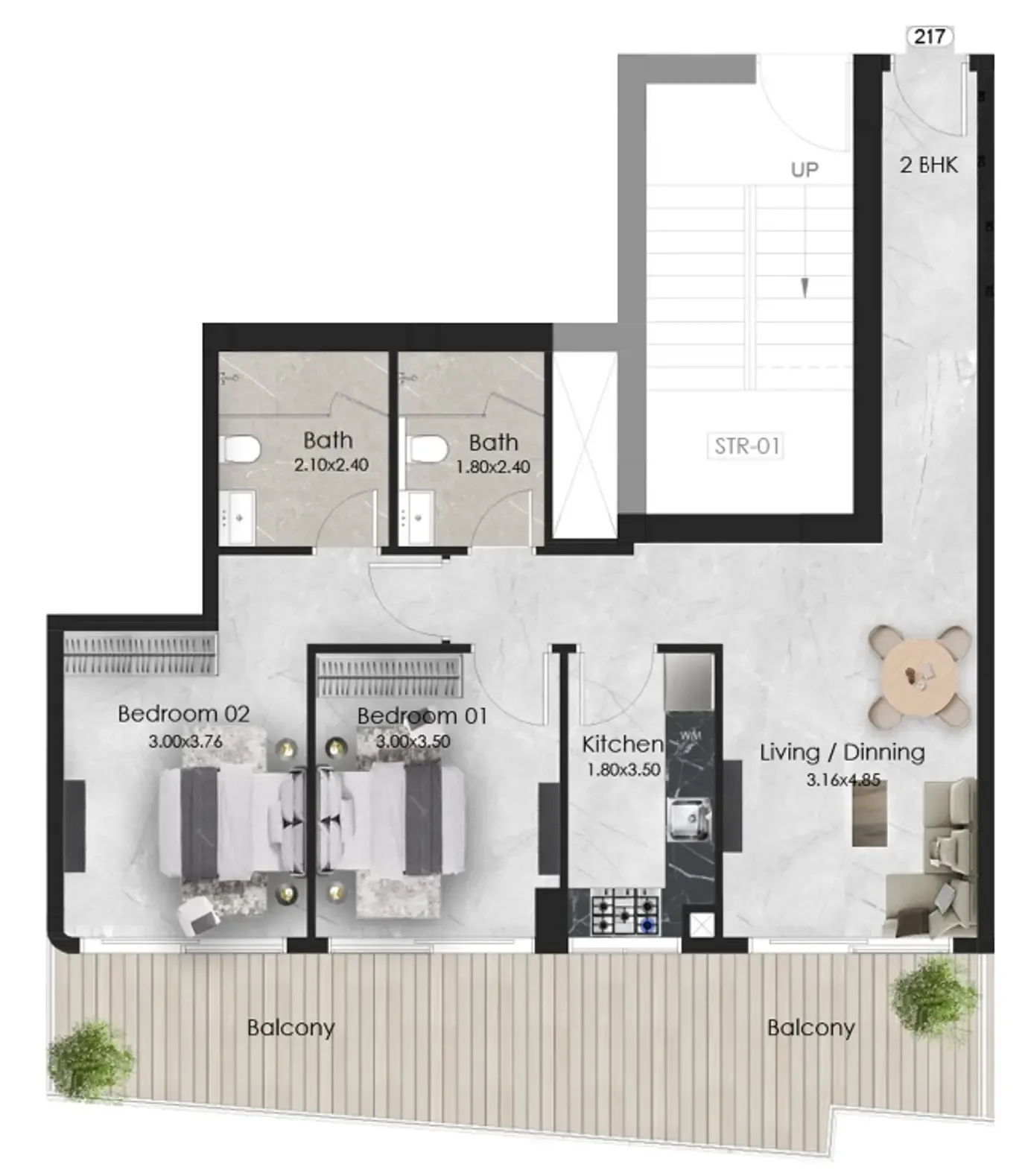 2 bedroom Apartments floor plan at Aristo
