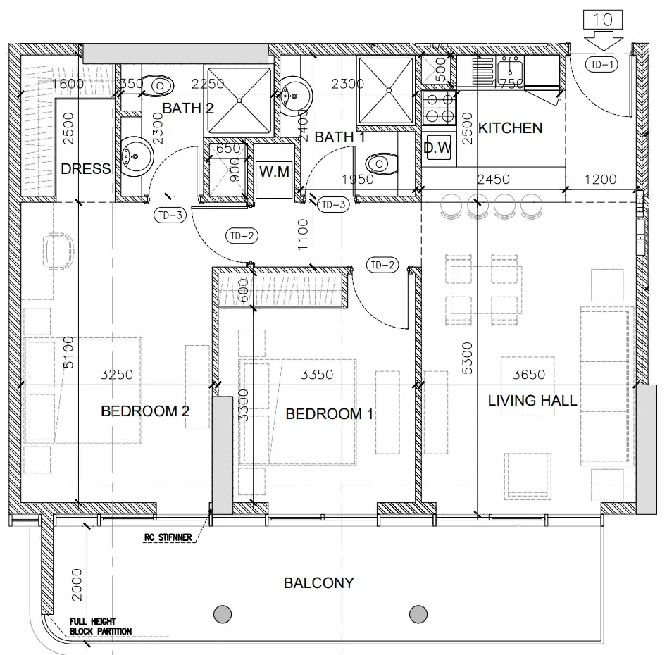 2 bedroom Apartments floor plan at Oak Yard