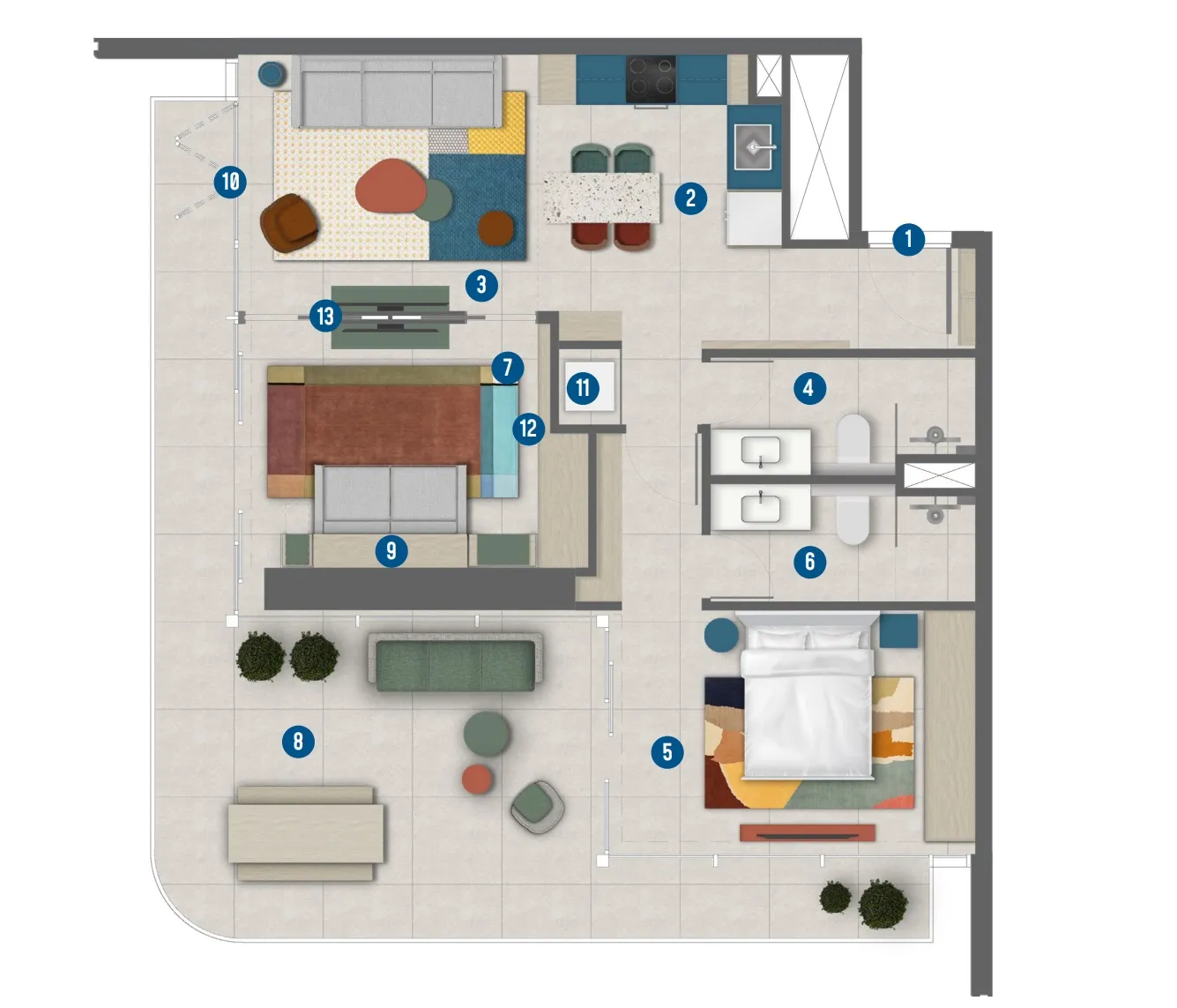 2 bedroom Apartments floor plan at Rove Home Marasi Drive