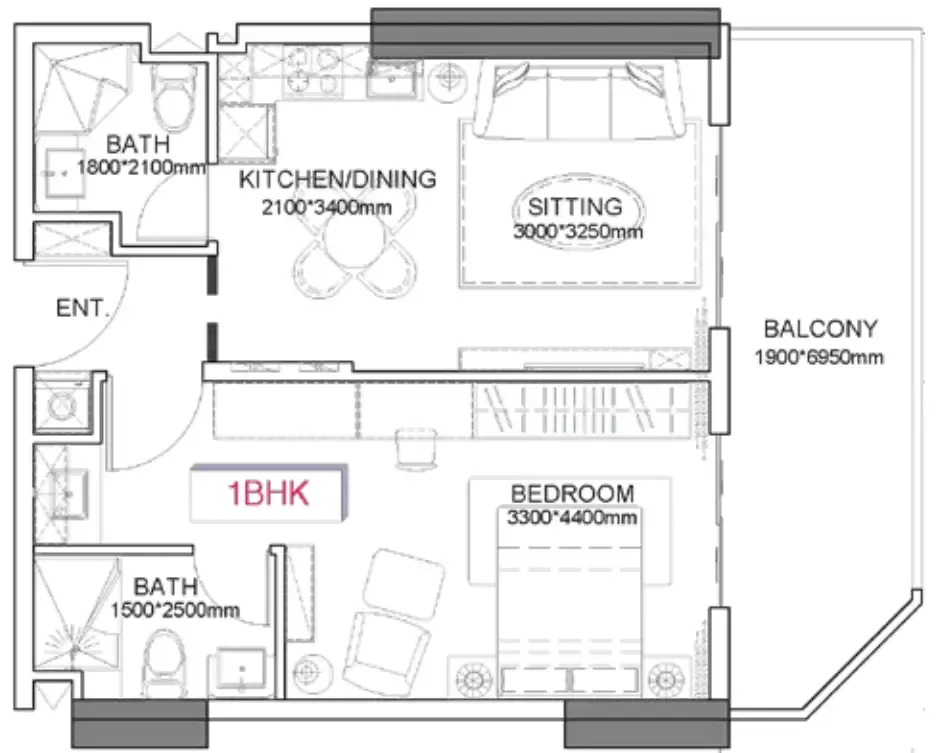 1 bedroom Apartments floor plan at Listone Residence