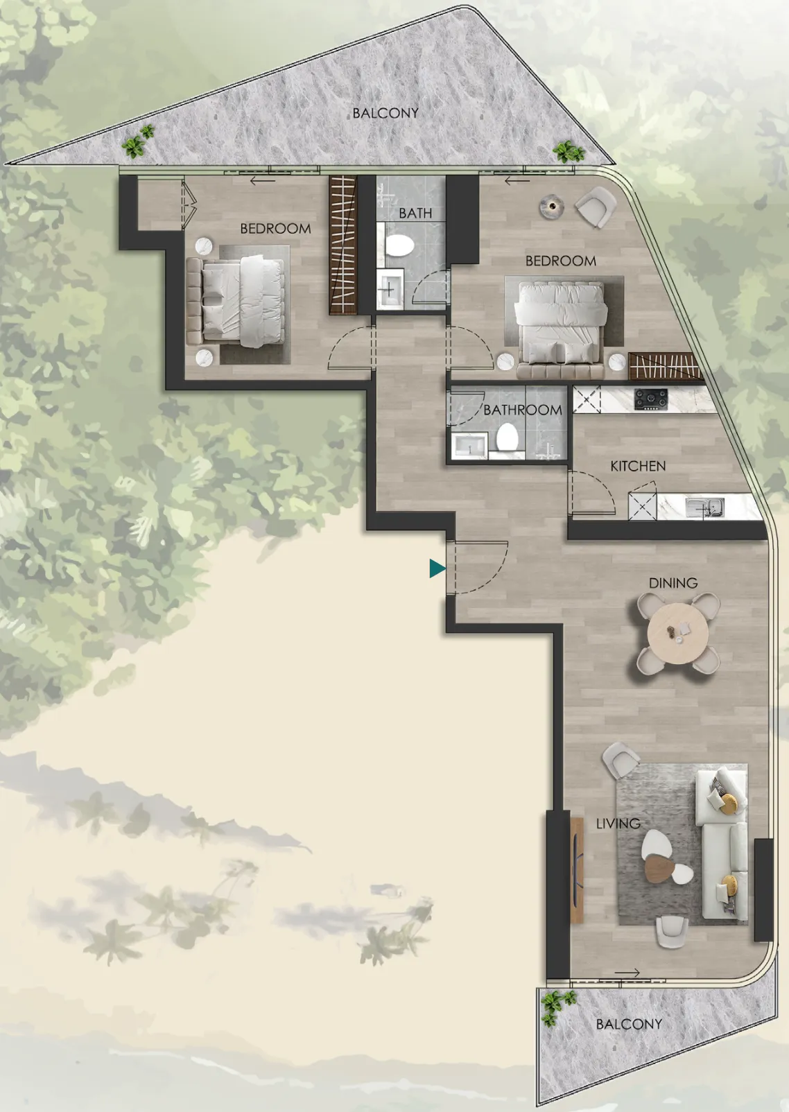 2 bedroom Apartments floor plan at The Beach Vista