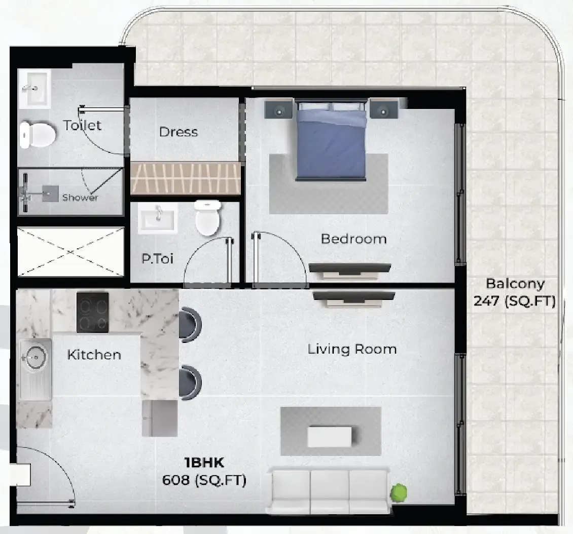 1 bedroom Apartments floor plan at Chapter 02 by Newbury