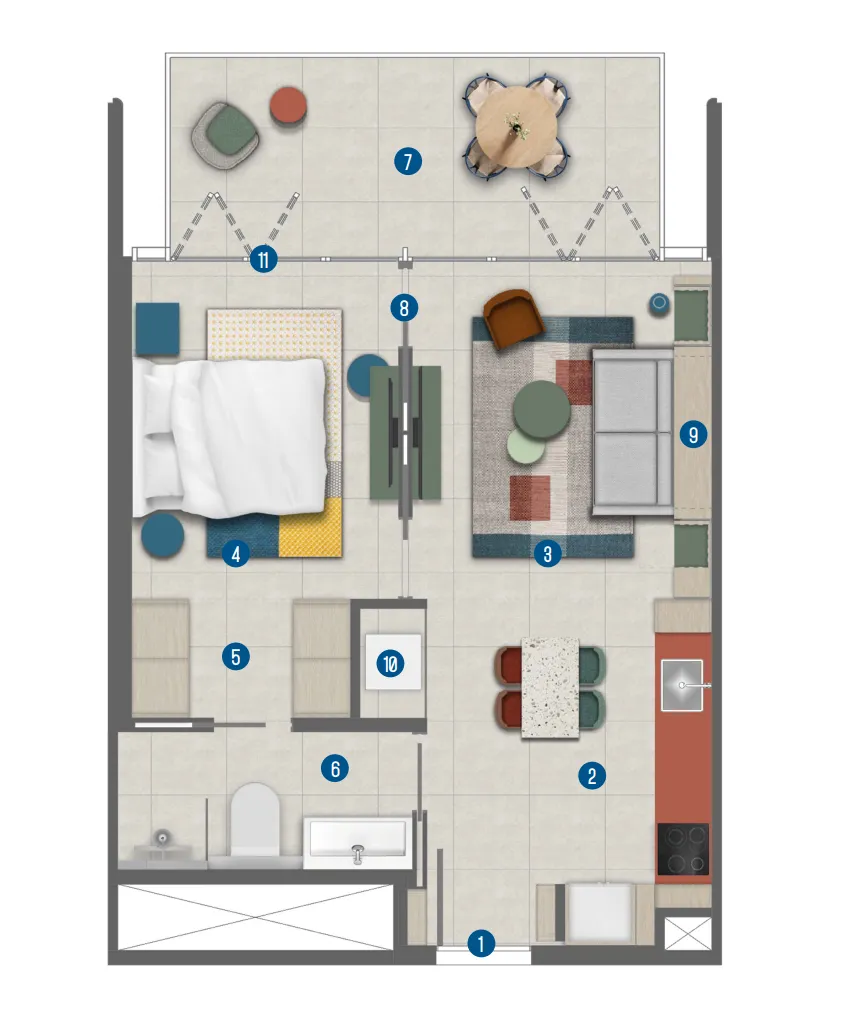 1 bedroom Apartments floor plan at Rove Home Marasi Drive