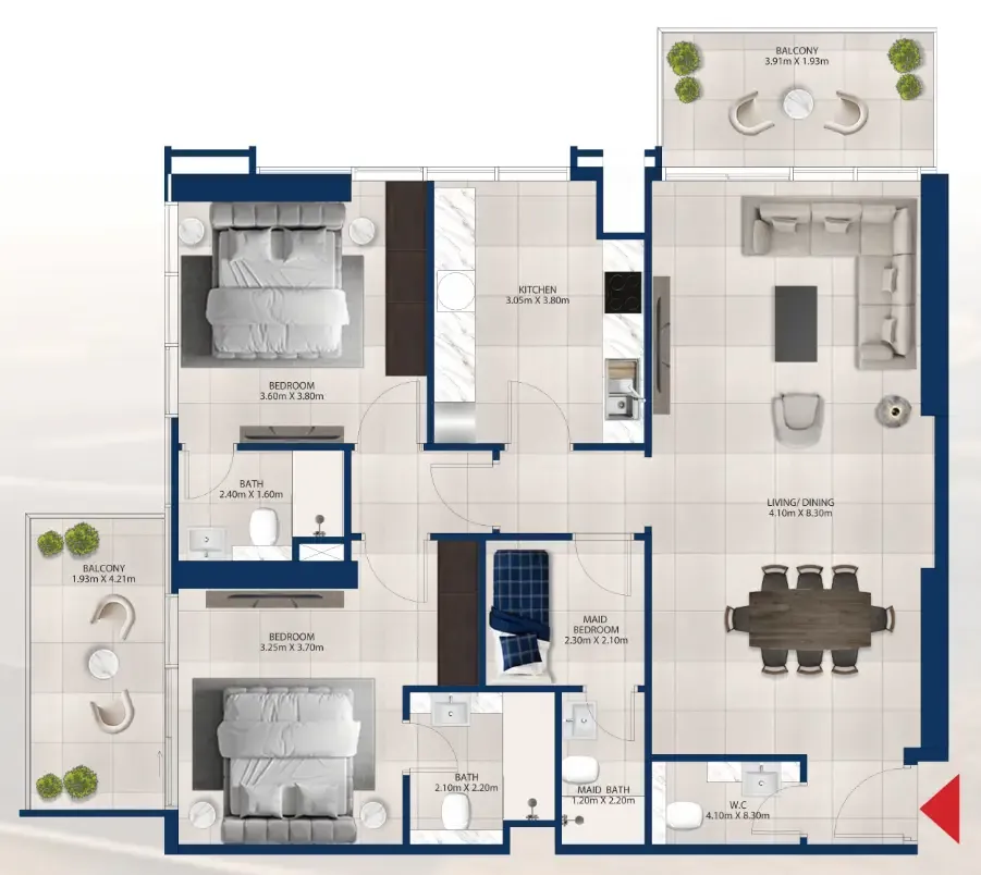 2 bedroom Apartments floor plan at Al Vista