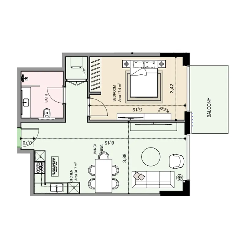 1 bedroom Apartments floor plan at Edgewater Residences 1, 2 and 3