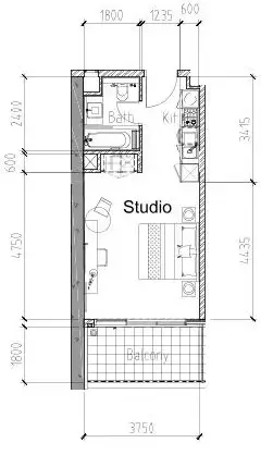 0 bedroom Apartments floor plan at Aykon City Tower