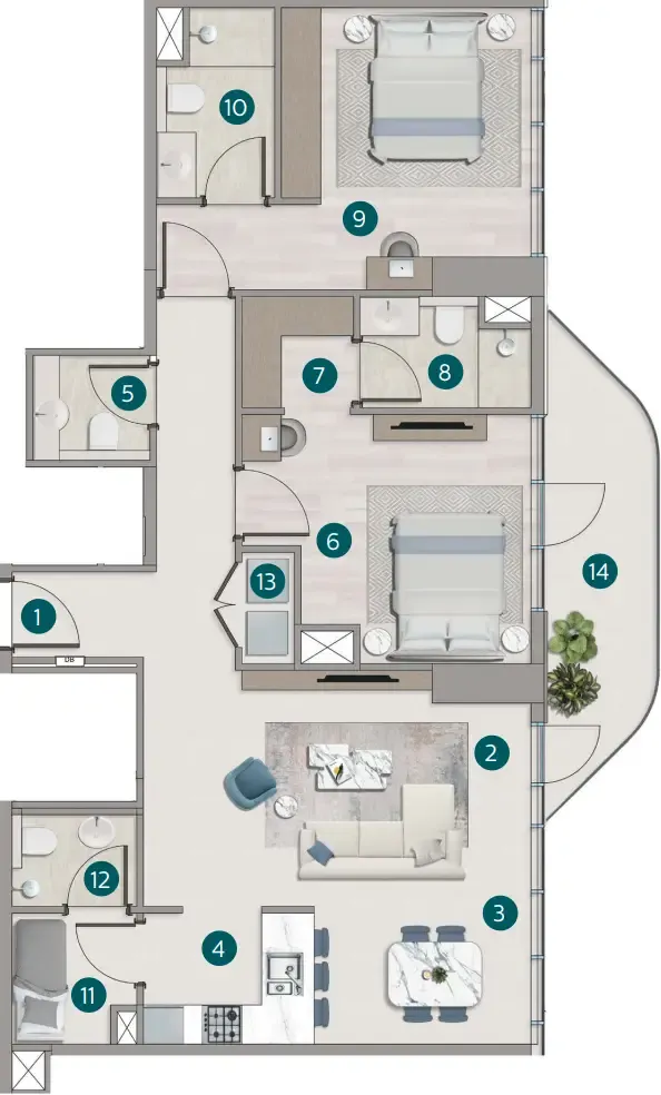 2 bedroom Apartments floor plan at Flora Shore Beachside Residences
