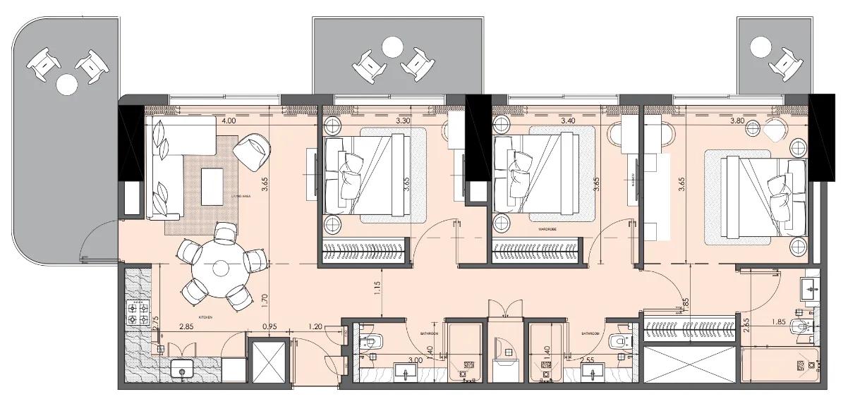 3 bedroom Apartments floor plan at Azizi Wasel