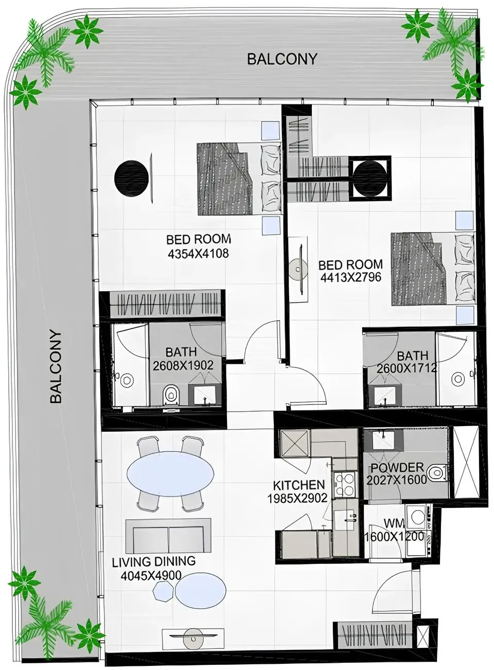 2 bedroom Apartments floor plan at The Community Sports Arena