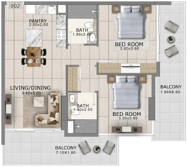 2 bedroom Apartments floor plan at Arlington Park 2