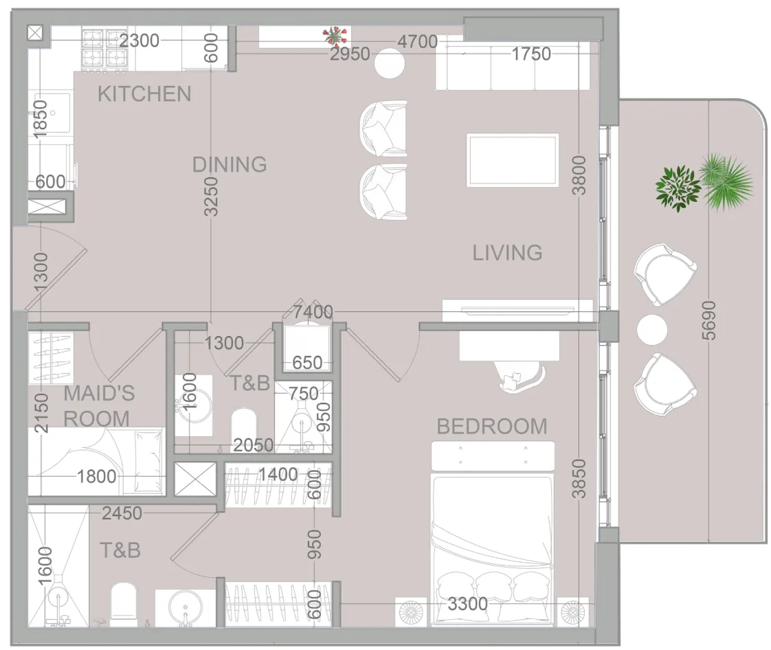 1.5 bedroom Apartments floor plan at TETR1S Tower