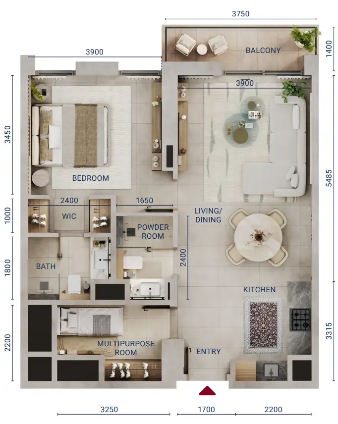 1 bedroom Apartments floor plan at Mirdad
