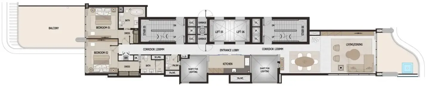 2 bedroom Apartments floor plan at Vitalia Palm Jumeirah Residences