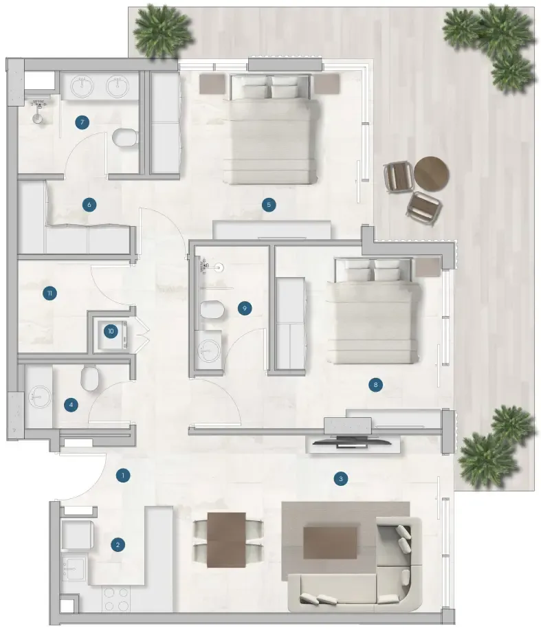 2 bedroom Apartments floor plan at Sola Residences