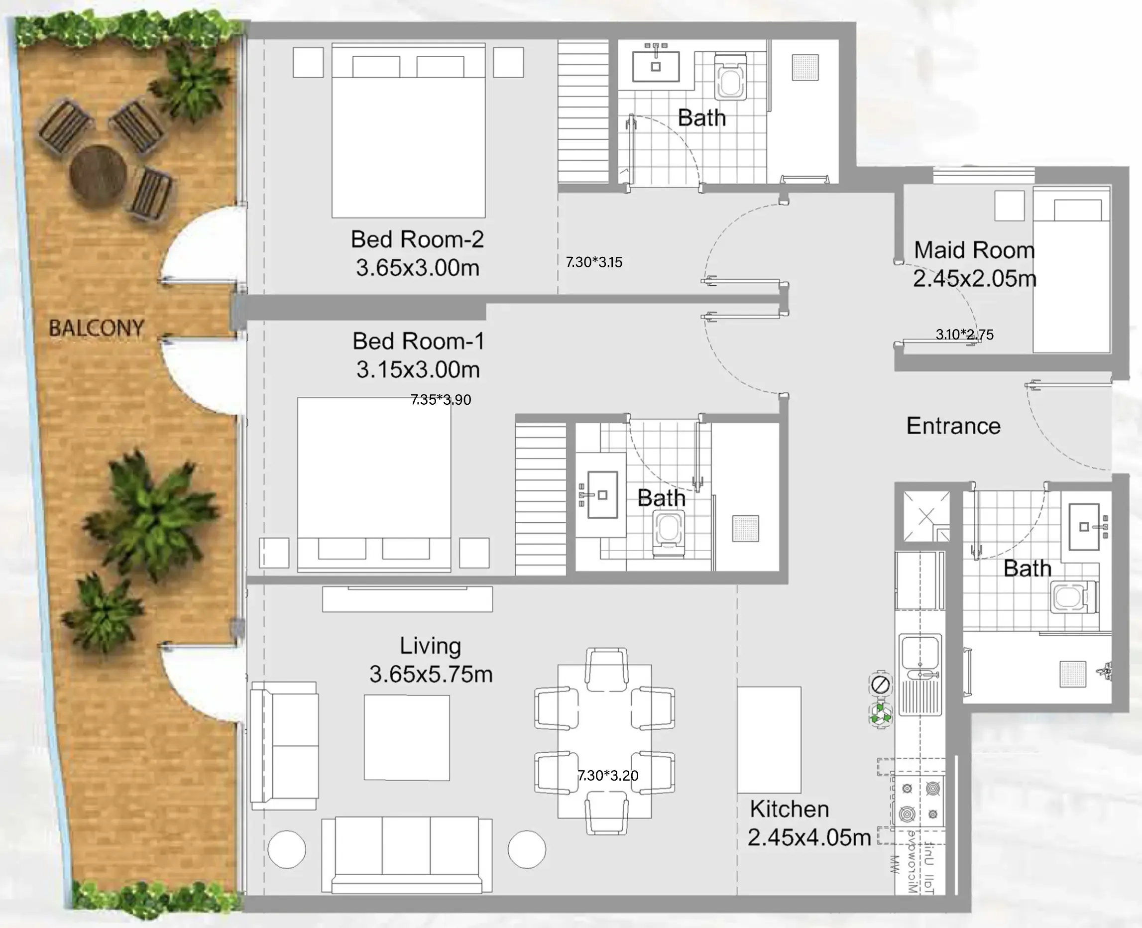 2 bedroom Apartments floor plan at 311 Boulevard