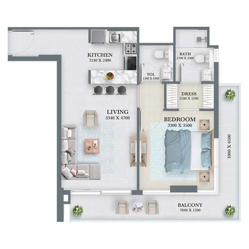 1 bedroom Apartments floor plan at Aum 99 Residences