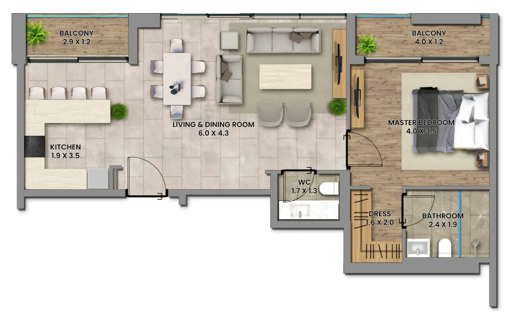 1 bedroom Apartments floor plan at Elemental 78